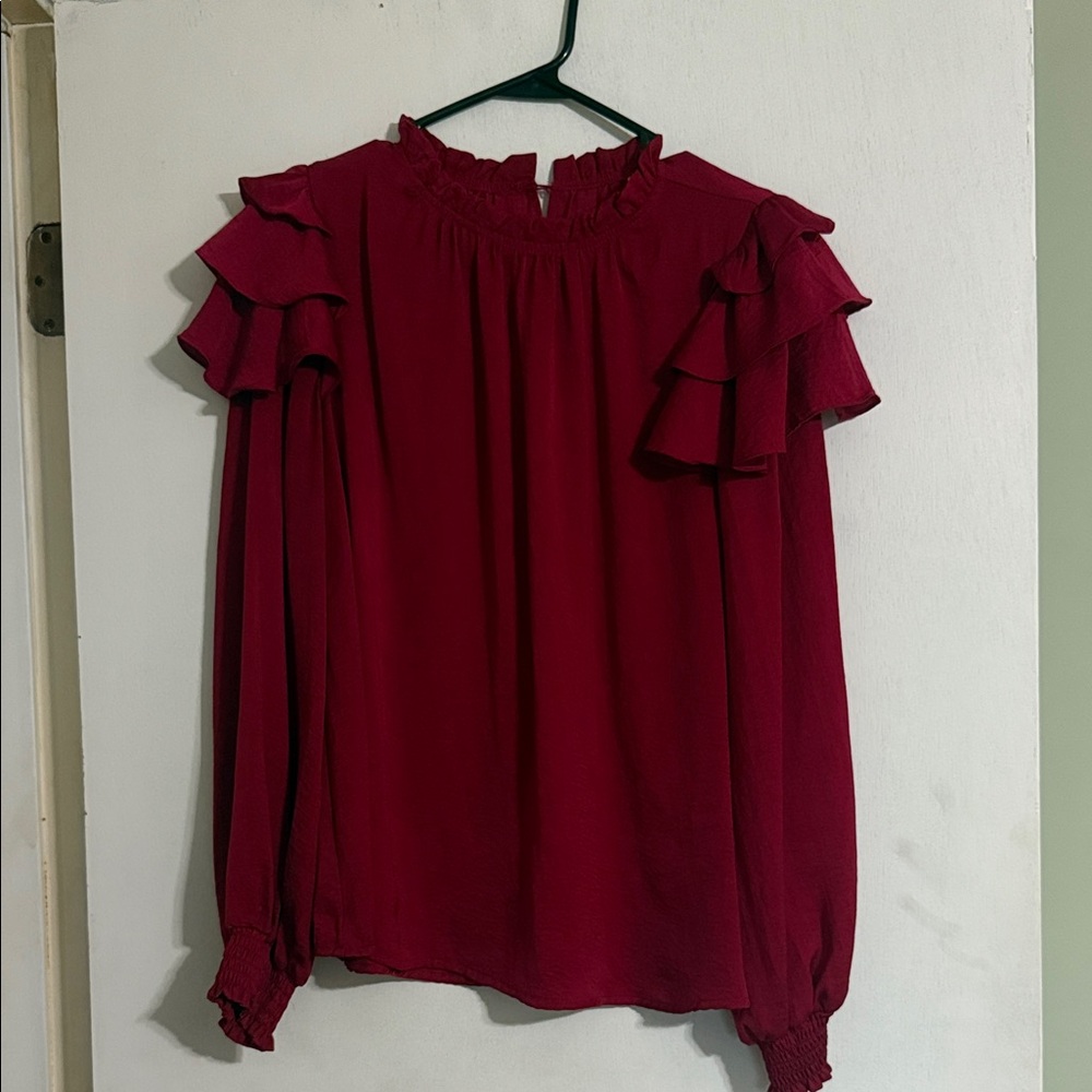 Glam Ruffled Burgundy Blouse